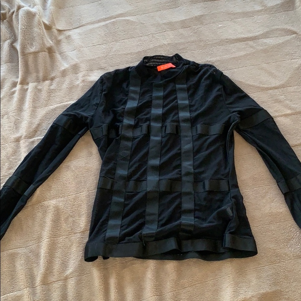 Black Mesh Strapped Shirt